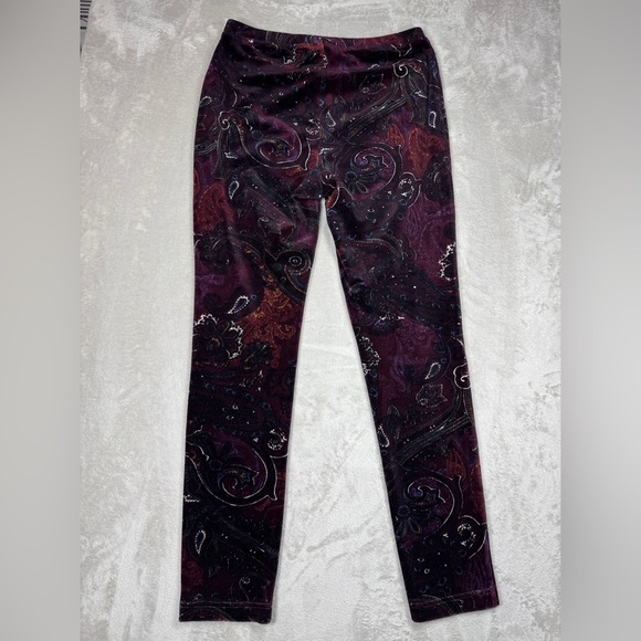 Chico’s Zenergy Velour Velvet Paisley Printed Boho Pull On Purple Pants 0 (US S) - Picture 11 of 16